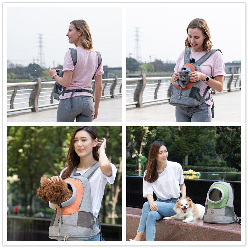 Shoulder Pet Bag in Blue front view breathable backpack for small dogs and cats on white background