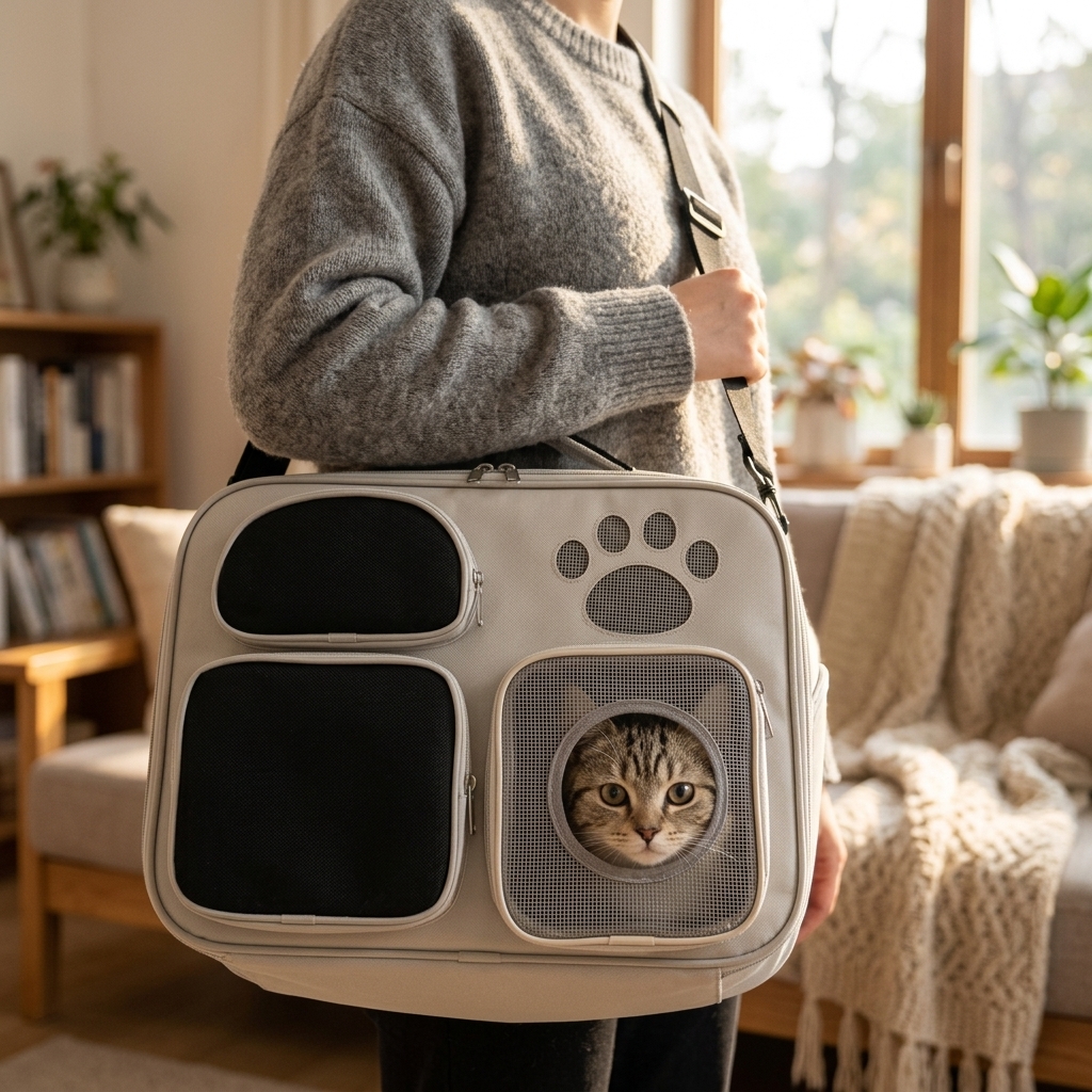 Portable Pet Messenger Bag in Blue front view shoulder carrier for cats and small dogs on white background