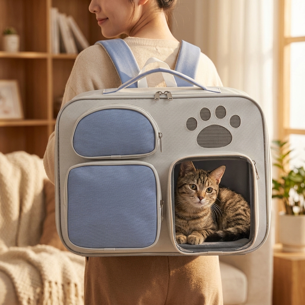 Portable Pet Messenger Bag in Blue front view shoulder carrier for cats and small dogs on white background