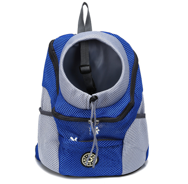 Pet Shoulder Bag in Blue front view portable chest backpack for cats and small dogs on white background