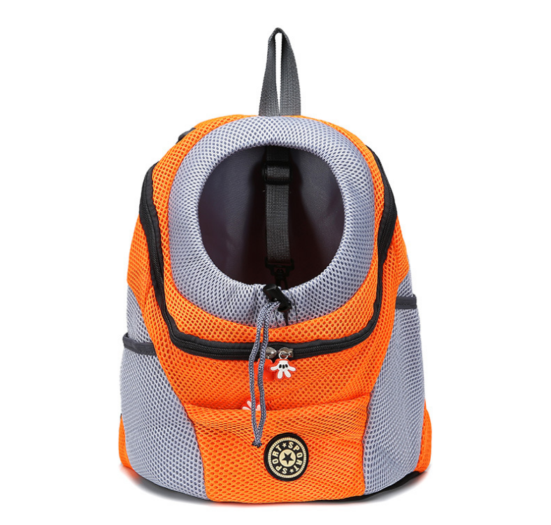 Pet Shoulder Bag in Orange front view portable chest backpack for cats and small dogs on white background