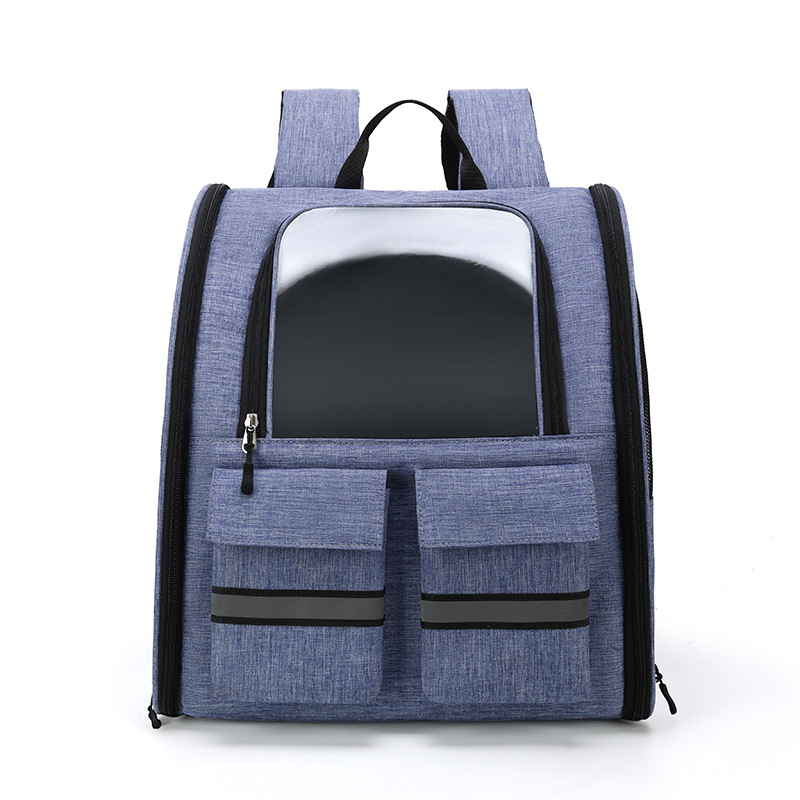 Regular Pet Bag in Gray backpack mode double shoulder straps foldable travel carrier for cats and small dogs on white background