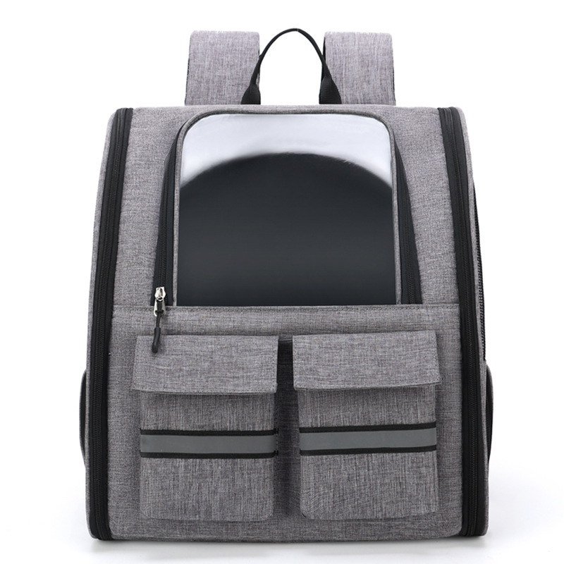 Regular Pet Bag in Gray backpack mode double shoulder straps foldable travel carrier for cats and small dogs on white background