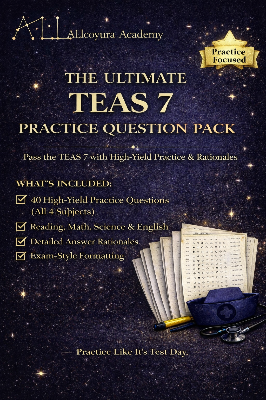 TEAS 7 Practice Questions Workbook | 40 ATI TEAS Practice Questions with Answer Rationales | Nursing School Exam Prep PDF