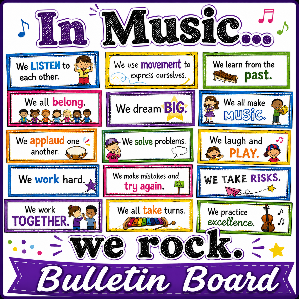 Music Bulletin Board | “In Music We Rock” Classroom Rules & Decor