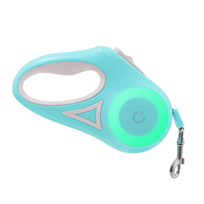 Retractable leash for dogs and cats in Green 3m front view with brake button on white background