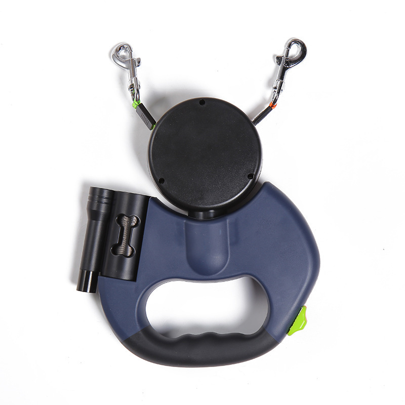 Dual Retractable Leash in Black side view showing thickness and leash outlets on white background