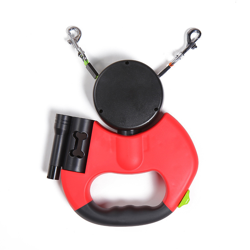 Dual Retractable Leash in Black side view showing thickness and leash outlets on white background