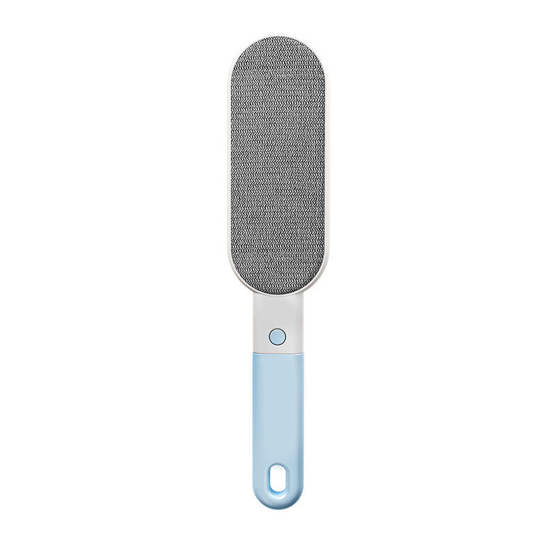 Double-Sided Pet Hair Remover Brush in Blue front view on white background for cats and dogs