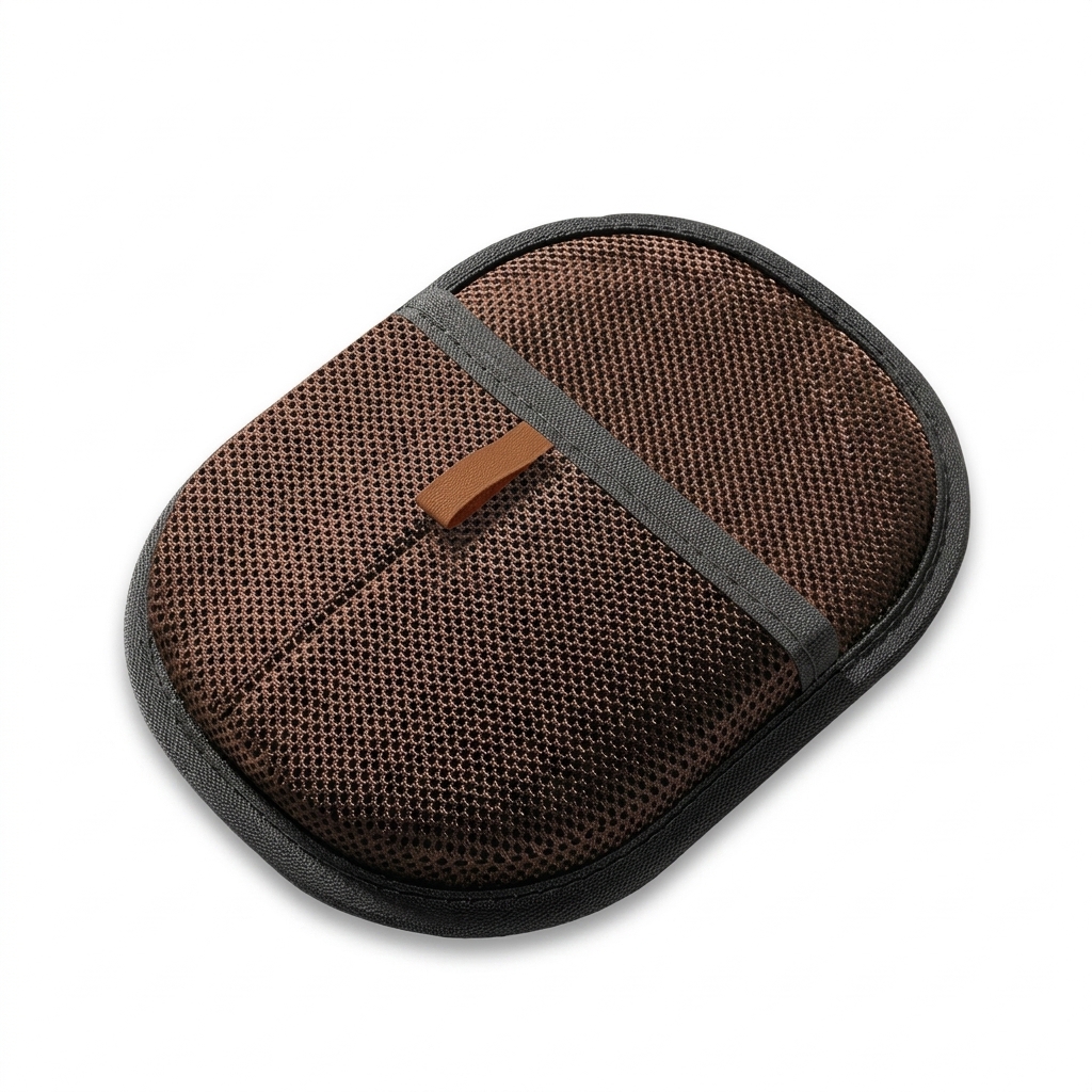 Close up of Pet Hair Remover Glove in Dark Brown with collected pet hair on silicone bristles