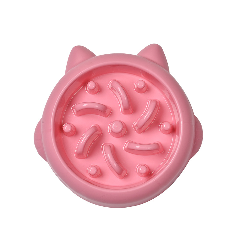Slow Feeder Bowl in Pink bone shape maze pattern for dogs and cats on white background