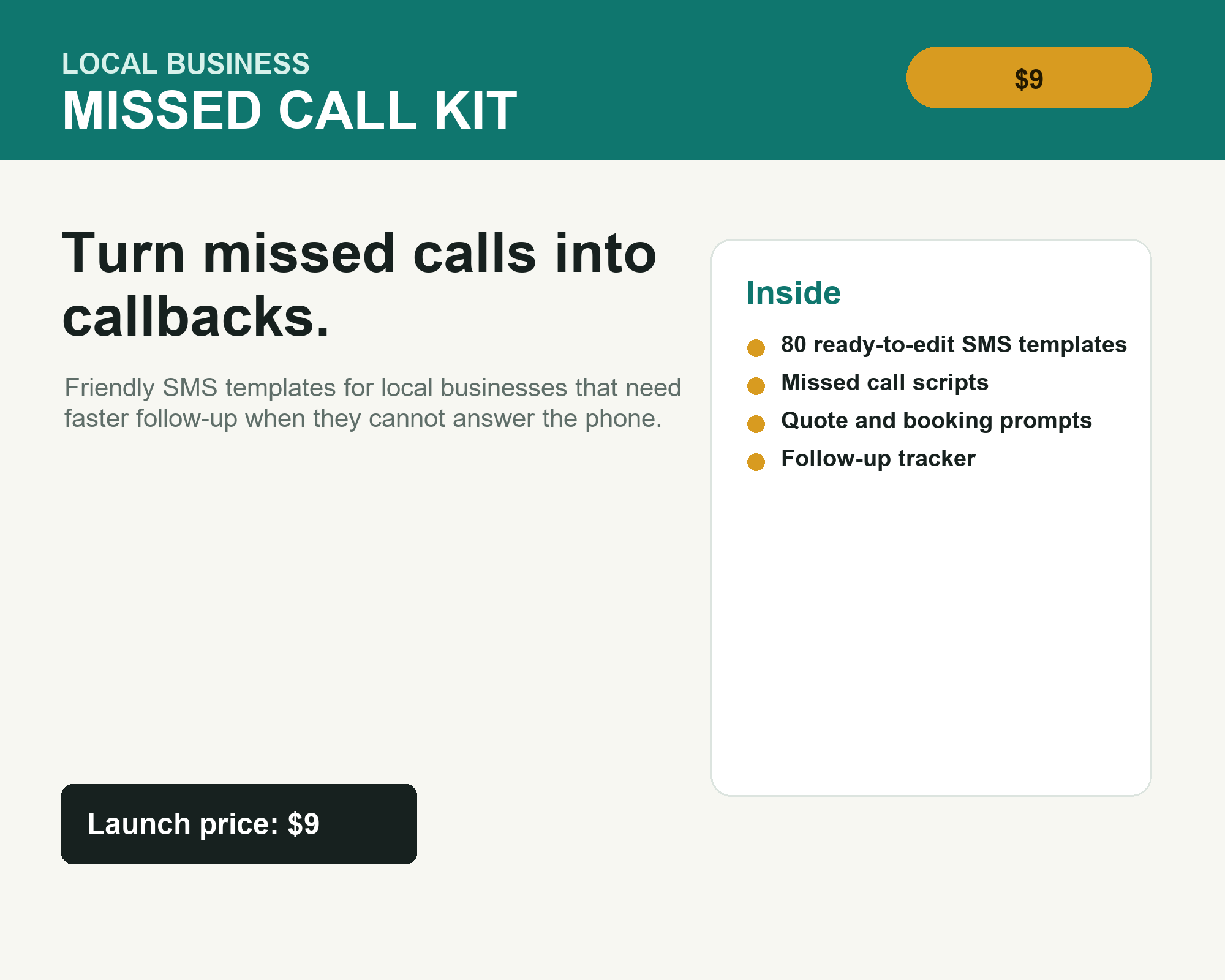 Missed Call Text Back Kit - Payhip