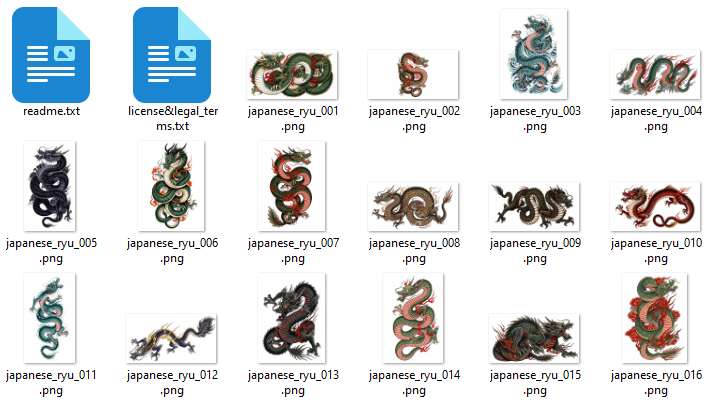 Collection of 16 Japanese dragon tattoo flash designs featuring traditional irezumi artwork, detailed dragon motifs, and professional tattoo reference illustrations.