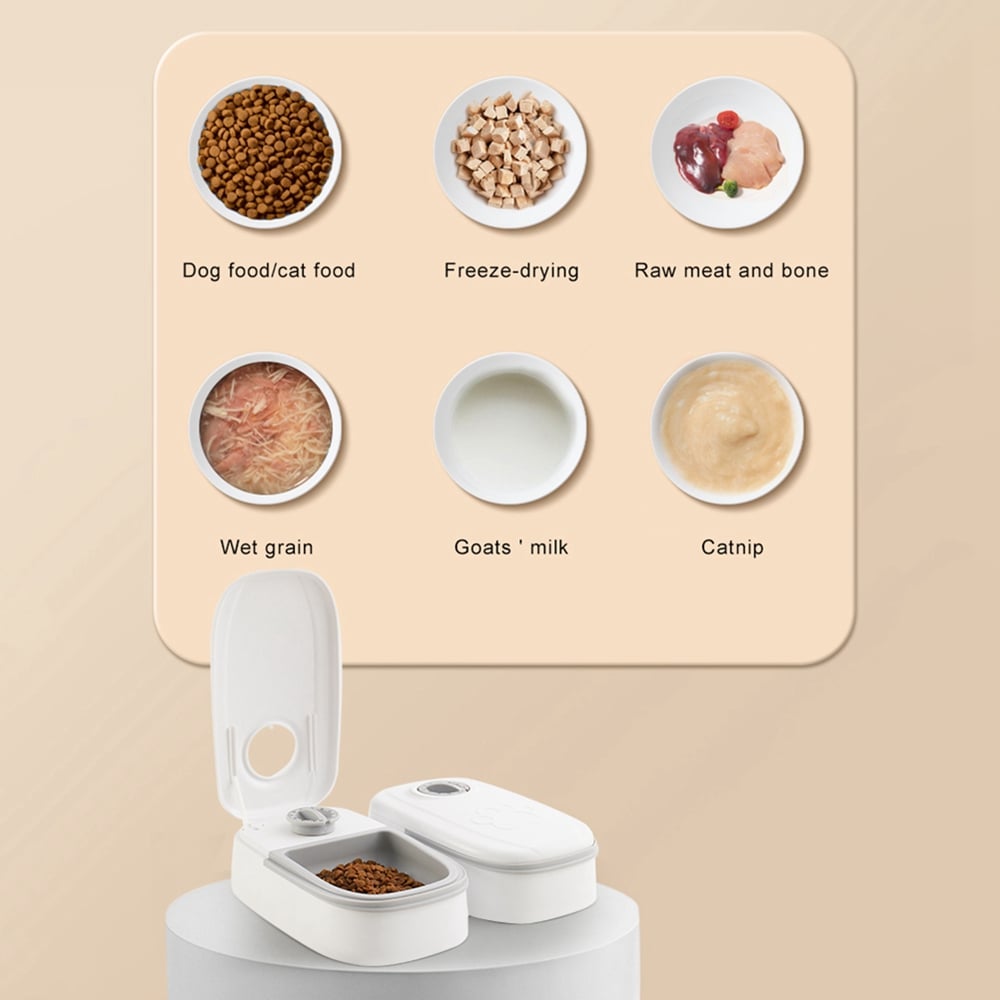 Automatic Pet Feeder in Gray Single meal 2-in-1 water and food dispenser on white background