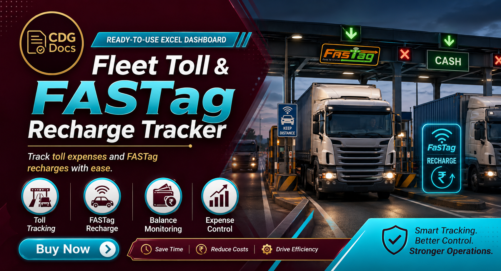 Recharge Tracker Fleet Toll Excel Dashboard | FASTag Recharge Tracker | Highway Pass ...