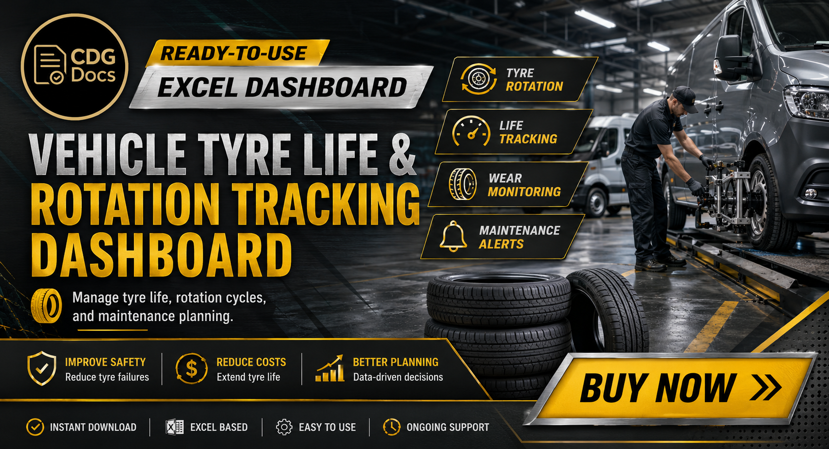 Tyre Life Excel Dashboard | Vehicle Tyre Rotation Tracker | Fleet Tyre ...