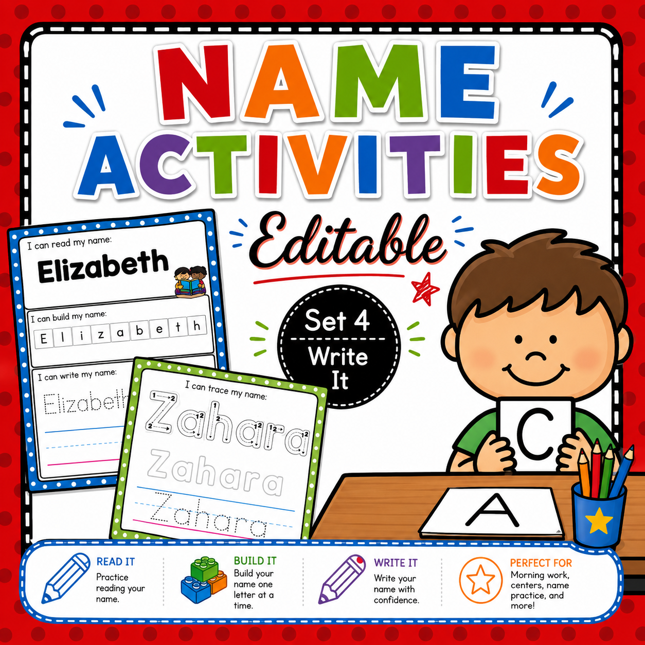 Editable Name Activities Set 4 | Write-It Name Practice for Pre-K & Kindergarten