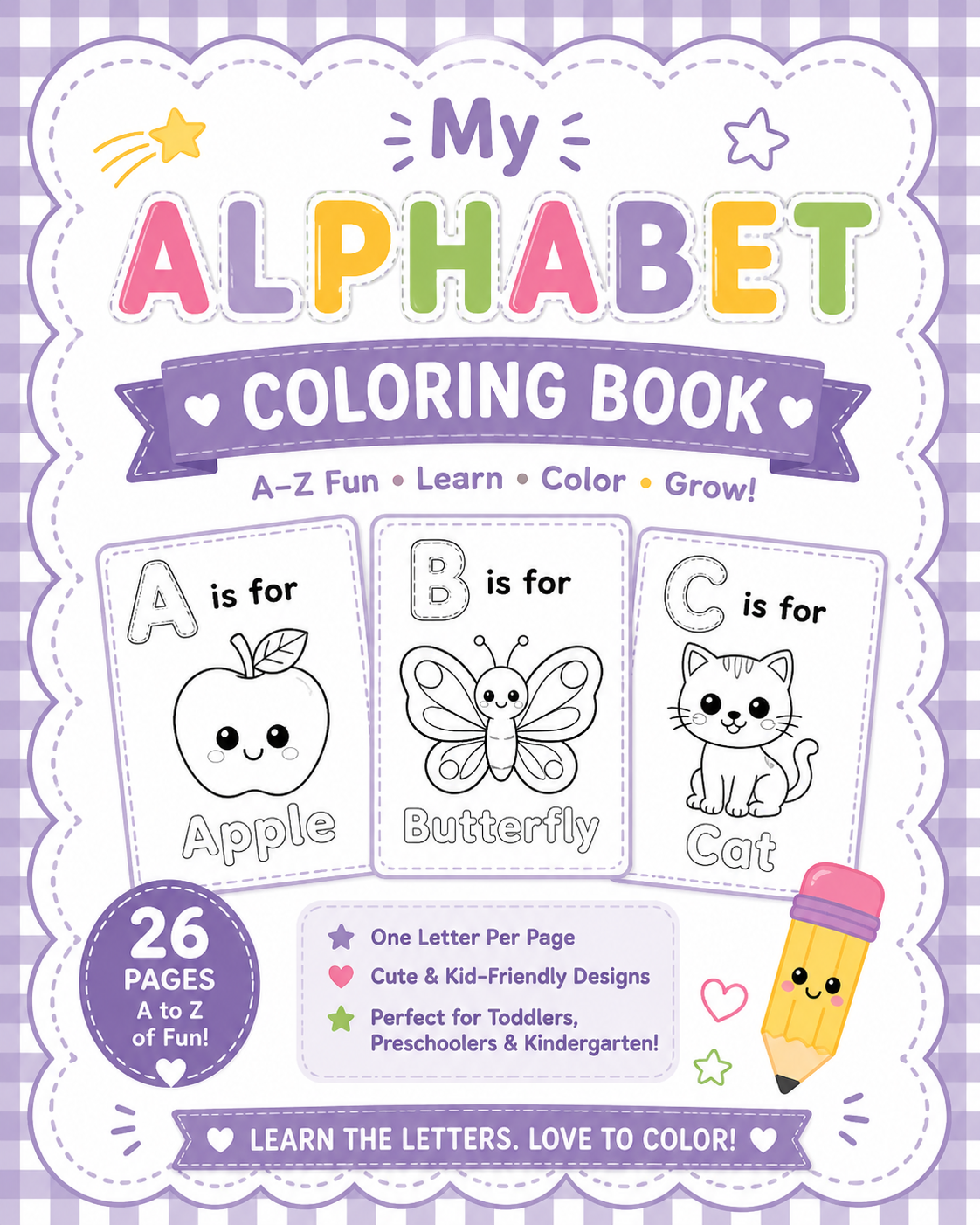 Alphabet coloring book for kids printable PDF A-Z learning activity book for toddlers preschool and kindergarten