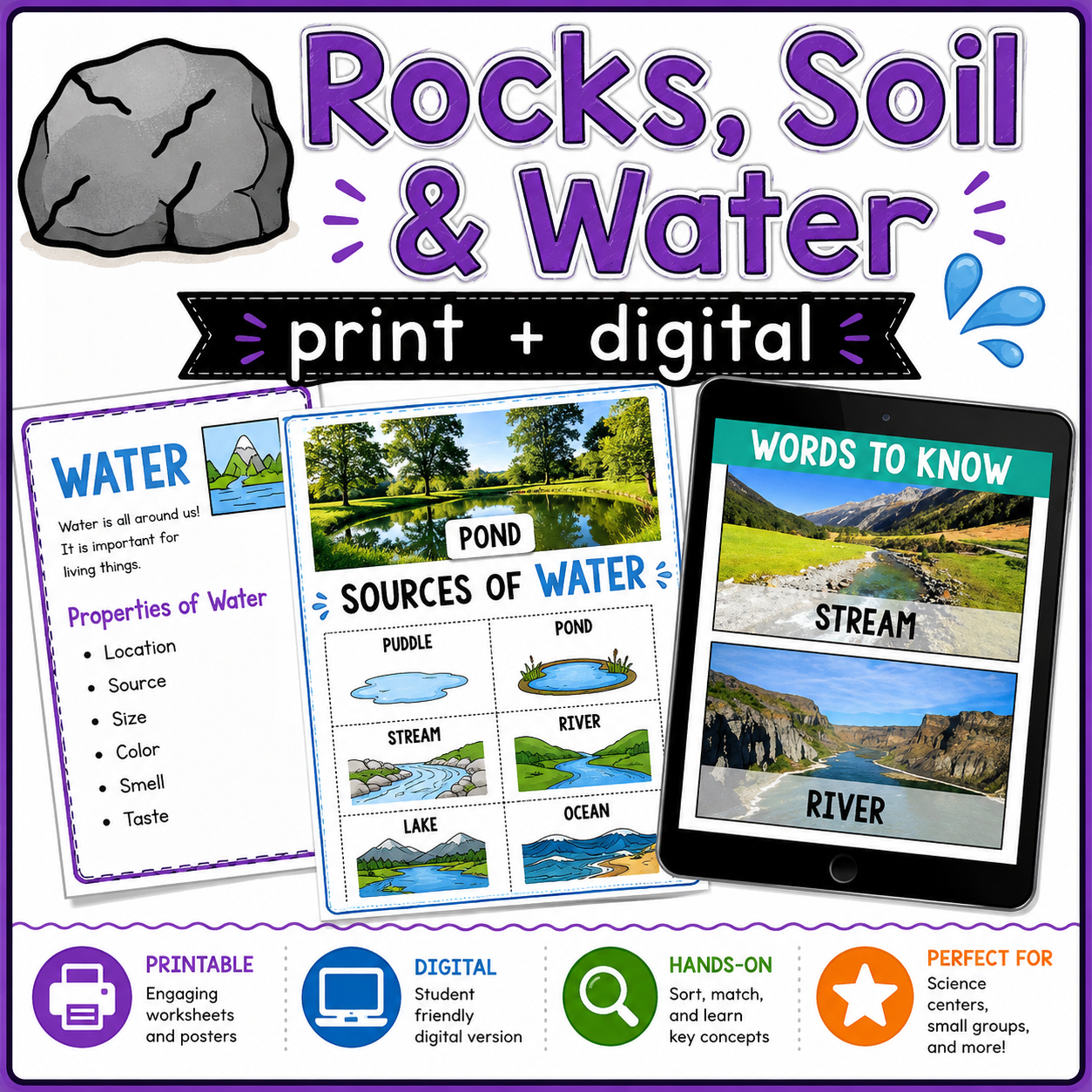 Rocks, Soil, Bodies of Water & Conservation | 1st Grade Earth Science Activities