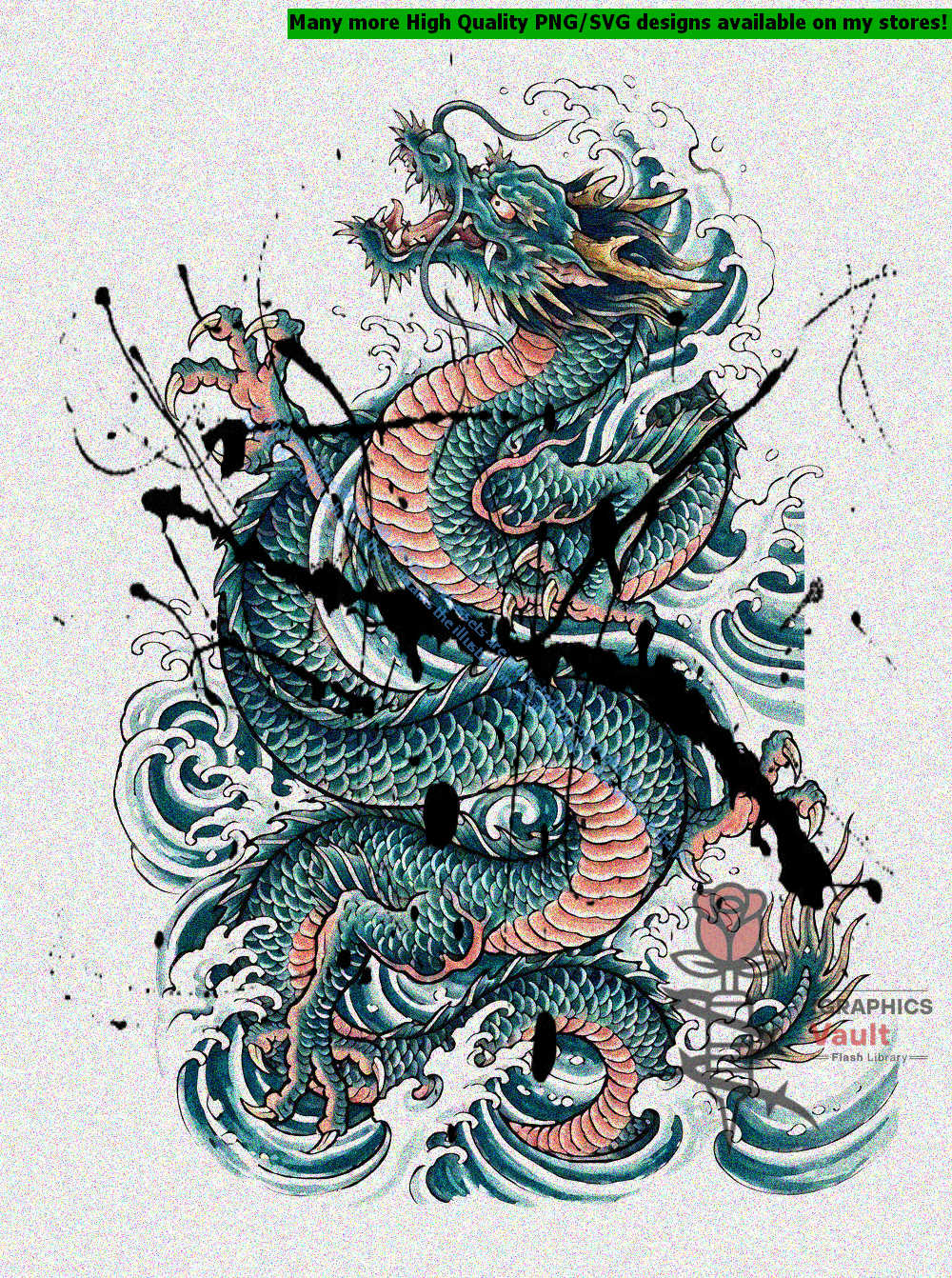 Collection of 16 Japanese dragon tattoo flash designs featuring traditional irezumi artwork, detailed dragon motifs, and professional tattoo reference illustrations.