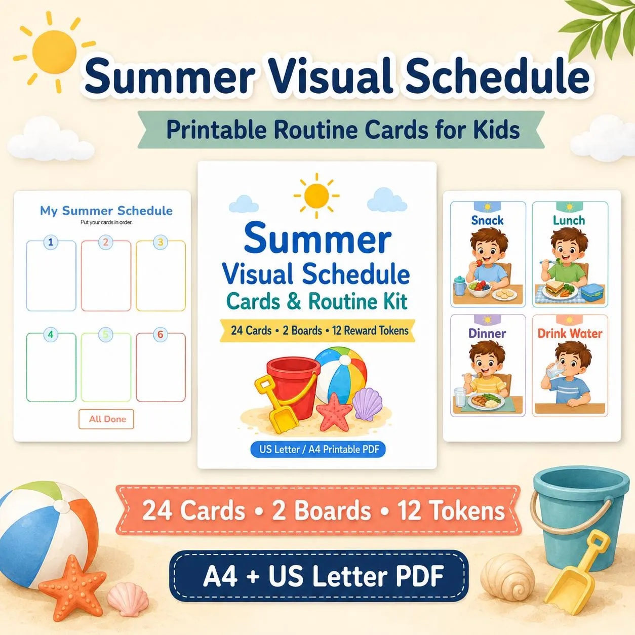 Visual Summer Map New Printable: Summer Visual Schedule for Kids - Payhip