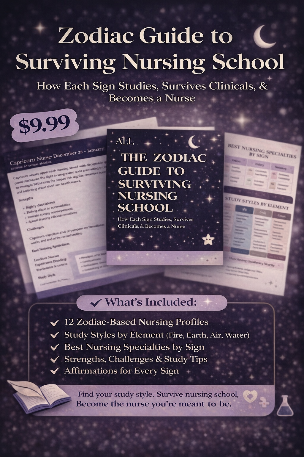 Zodiac Guide to Surviving Nursing School | Nursing Student Astrology Guide PDF | Best Nursing Specialties, Study Styles & Clinical Survival Tips