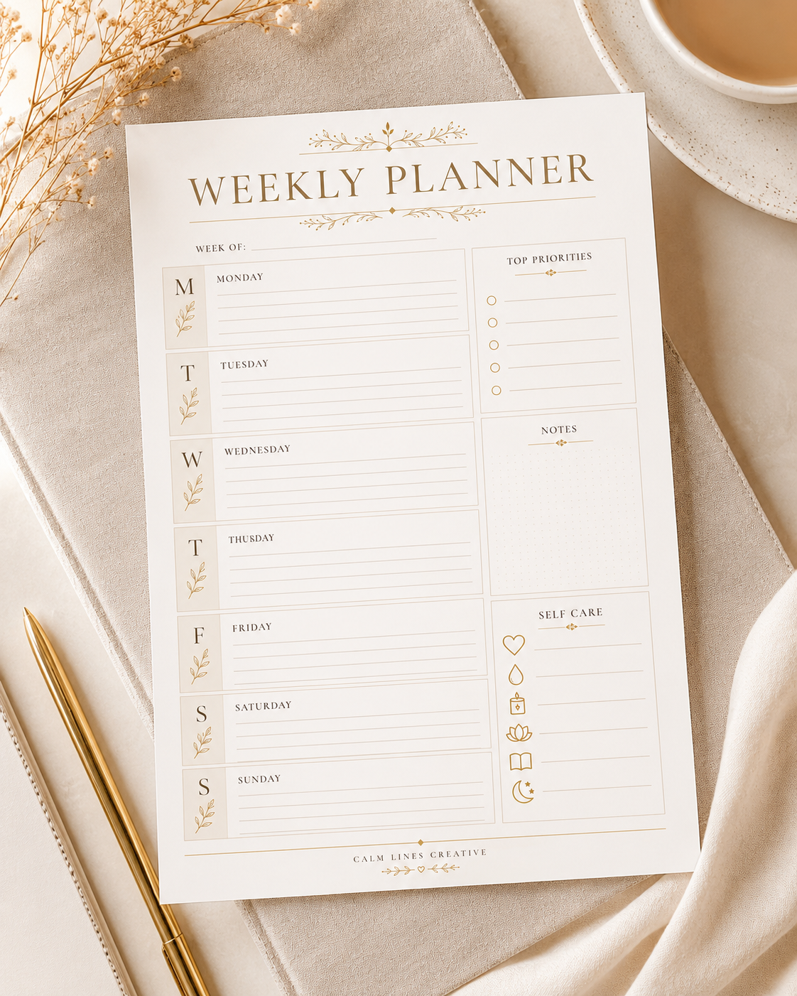 Minimalist Weekly Planner Bundle mockup with printable weekly planner pages in A4 PDF format.