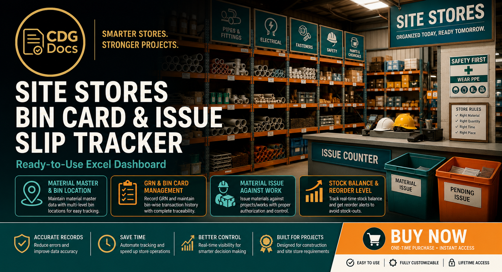 Storekeeper Log Site Stores Excel Dashboard | Bin Card Issue Slip Tracker | Material ...
