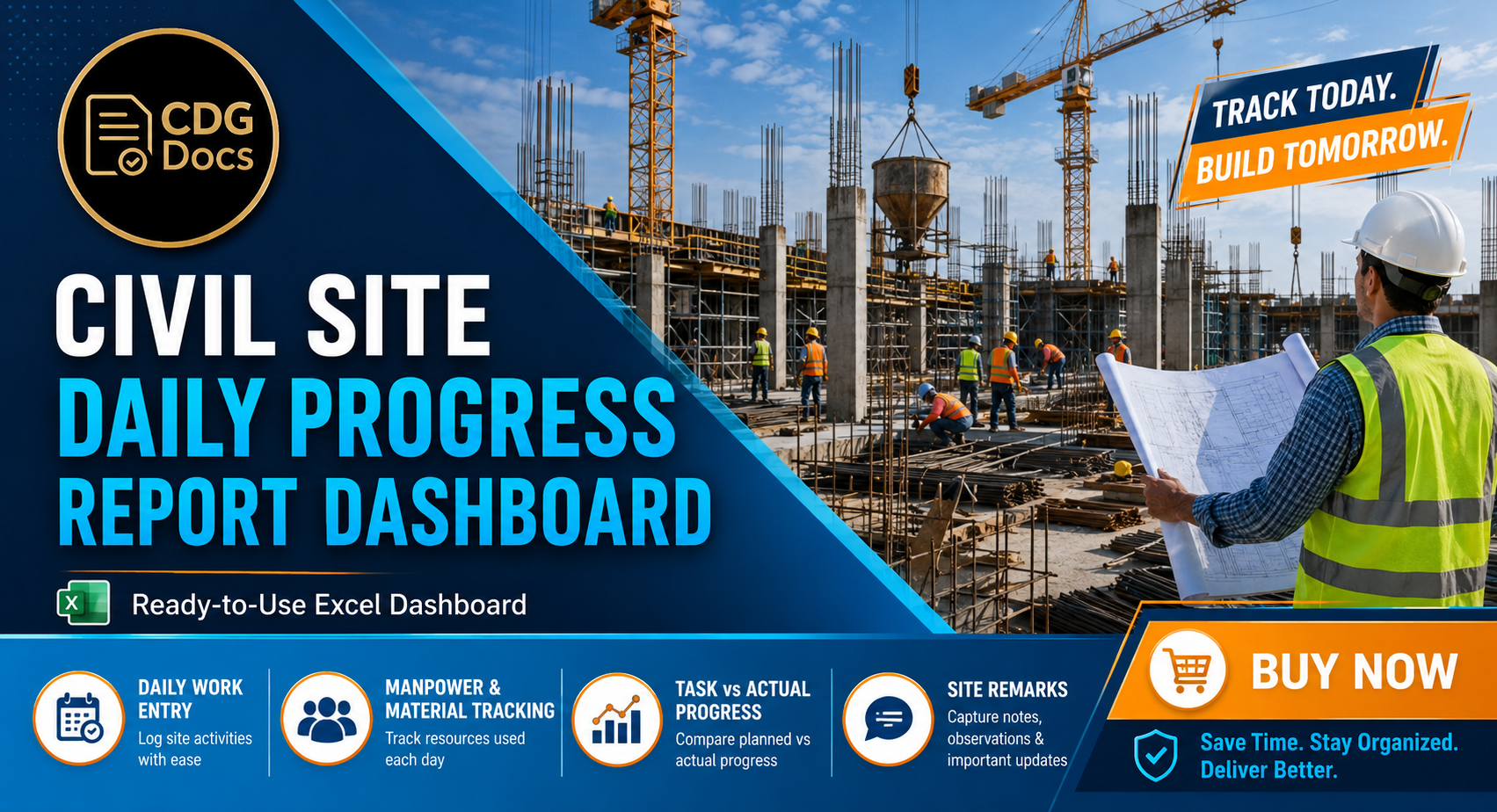 Civil Site Excel Dashboard | Daily Progress Report DPR | Site Engineer ...