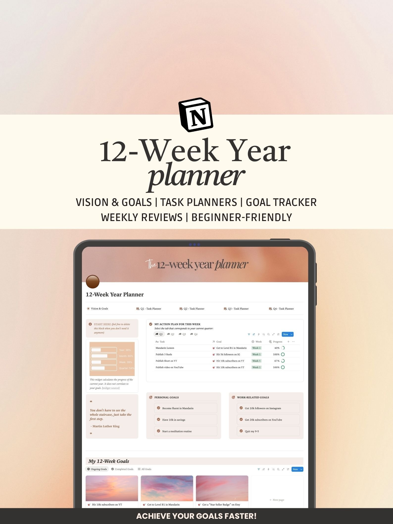 12 Week Year Notion Template Quarterly Goal Planner Productivity ...