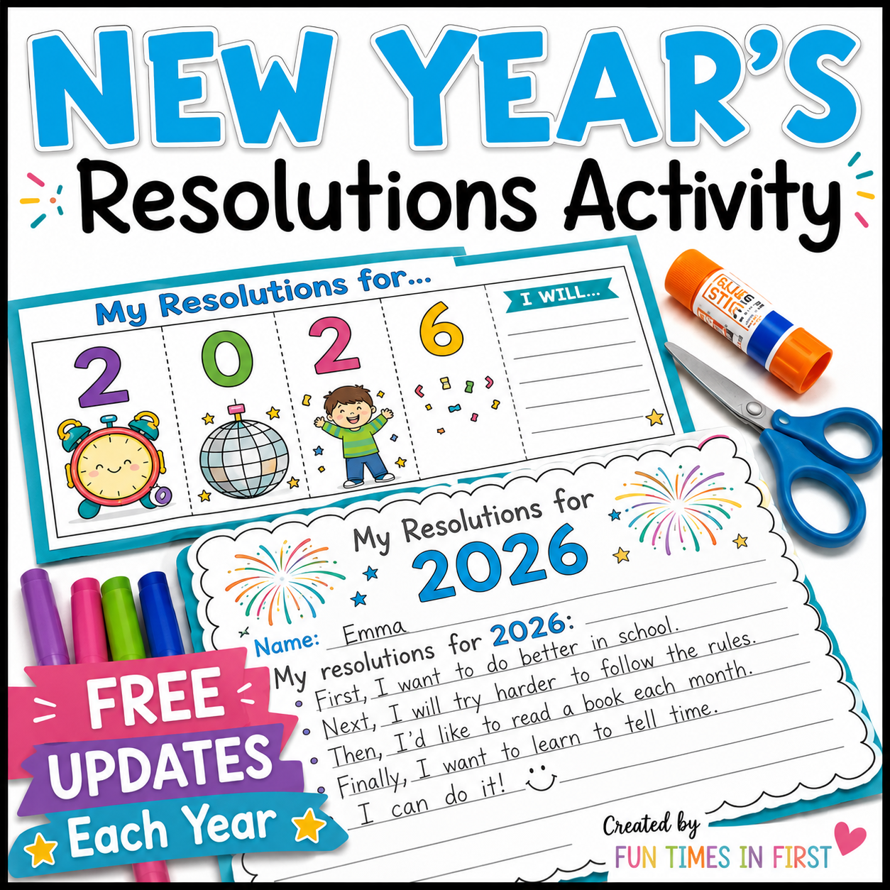 New Year 2026 Resolution Activities | Writing, Bulletin Board Display & Crown Craft