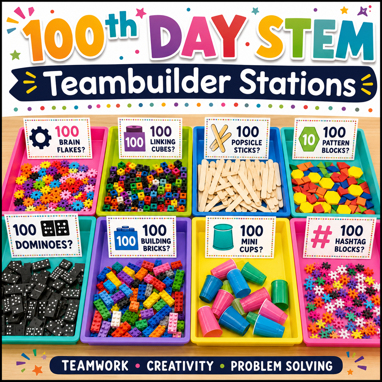 100th Day of School STEM Activities & Stations | 100th, 101st, 102nd, 103rd & 120th Day Challenges