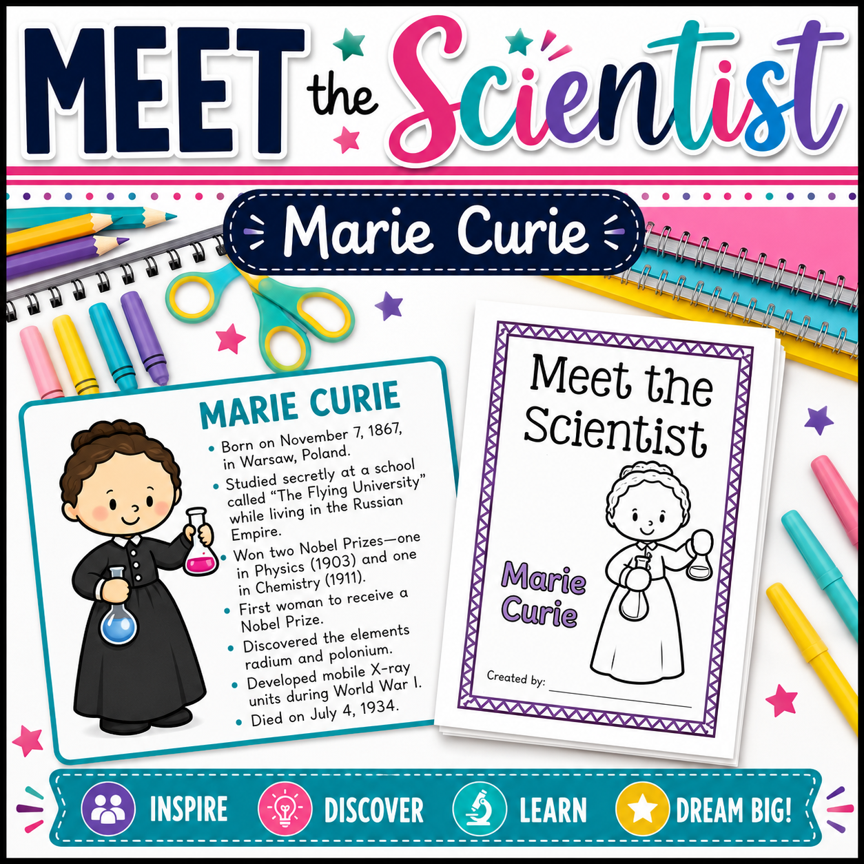 Marie Curie Biography Activity | Famous Scientist Study for Women’s History Month