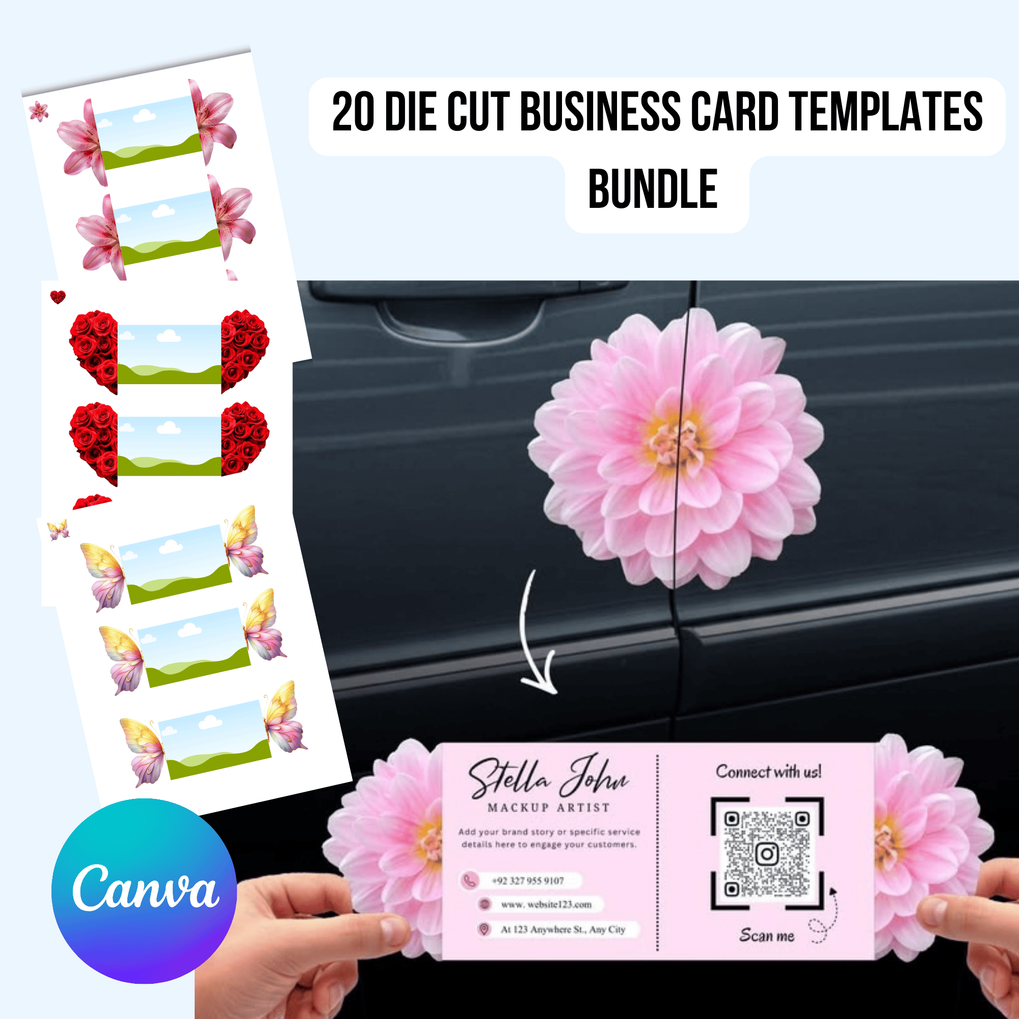 20 Die Cut Business Card Templates Bundle, QR Code Business Cards ...