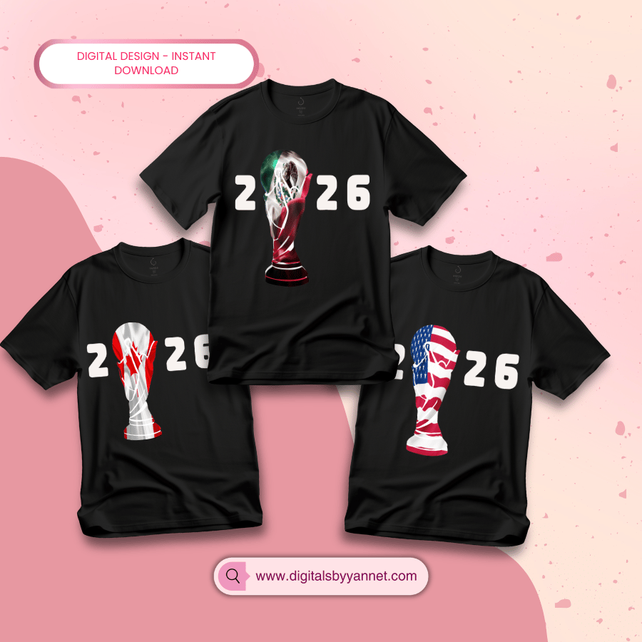 Digital soccer trophy designs featuring USA, Mexico and Canada themed graphics.