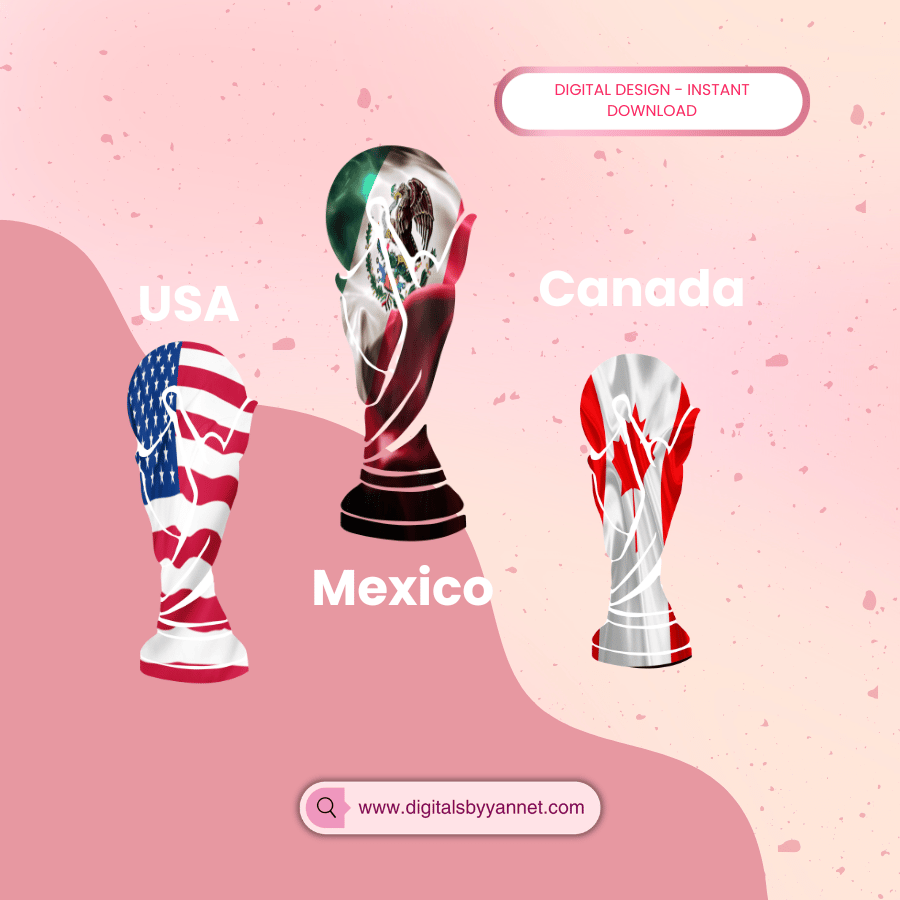 Soccer tournament trophy PNG bundle with USA, Mexico and Canada inspired artwork for makers.