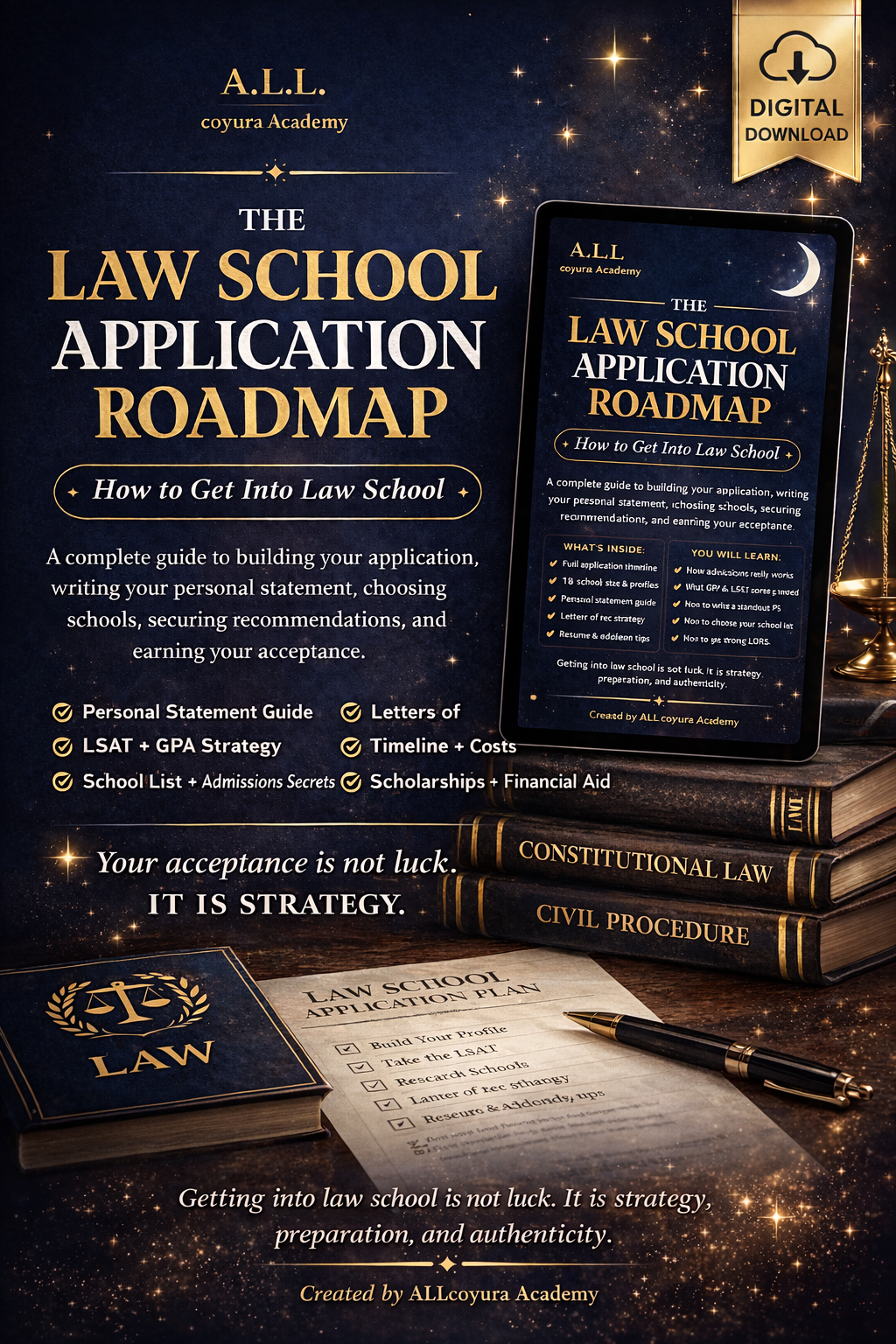 Law School Application Guide | Complete Law School Admissions Roadmap, LSAT, Personal Statement, Scholarships & Application Strategy PDF