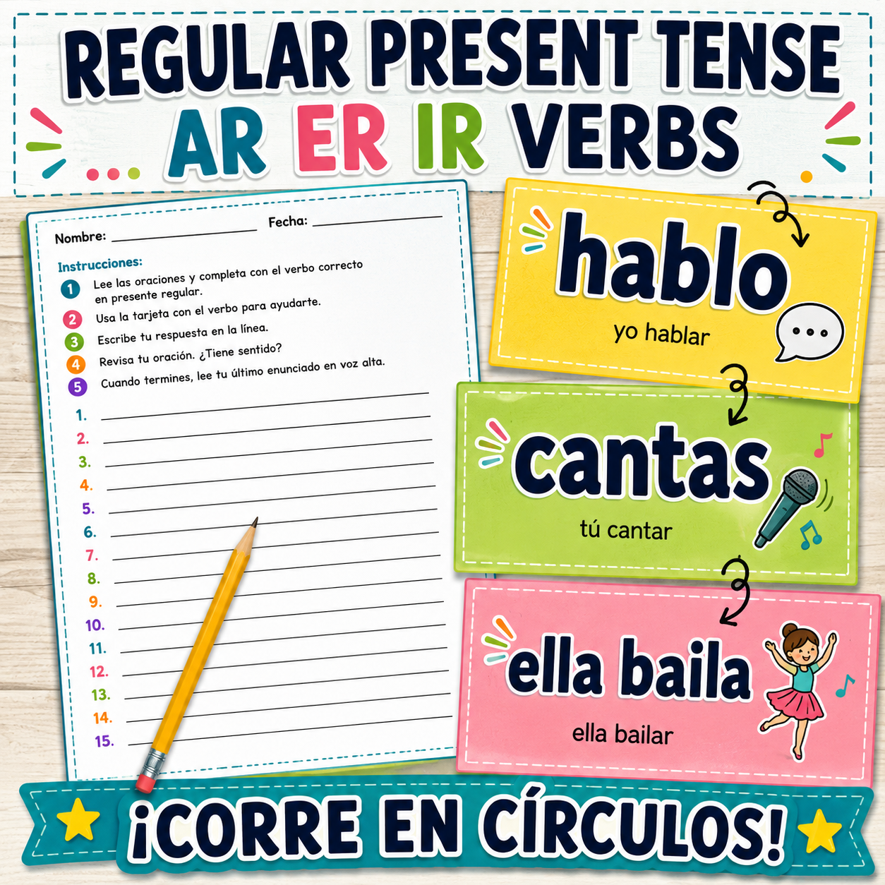 AR, ER & IR Present Tense Verbs | Spanish 1 Review Game & Exam Prep Activities