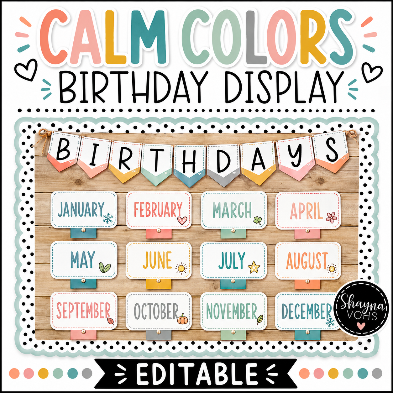 Birthday Bulletin Board | Editable Birthday Display in Modern Calm Colors
