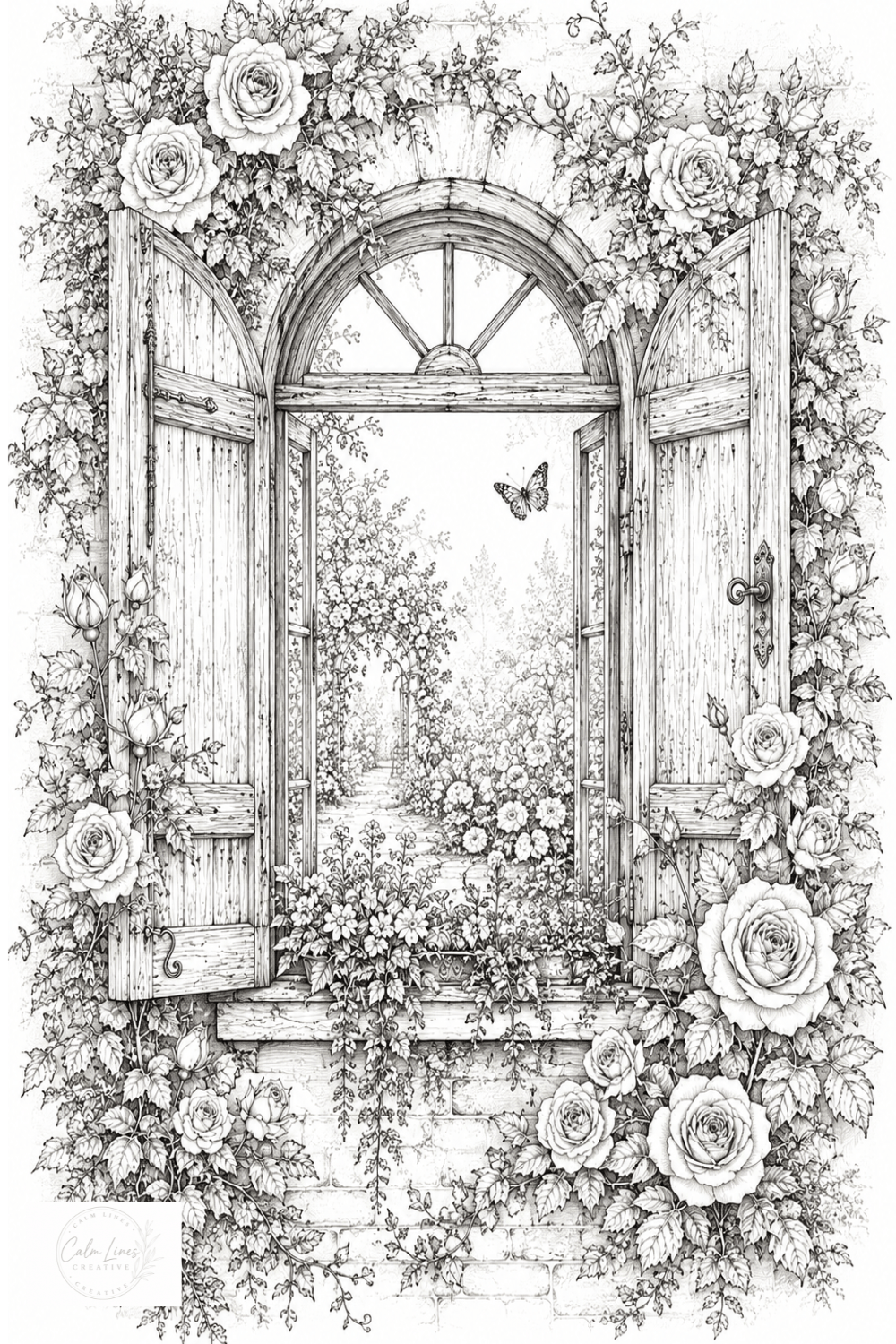 Secret Botanical Garden printable coloring book cover with vintage floral garden illustration in A4 PDF format.