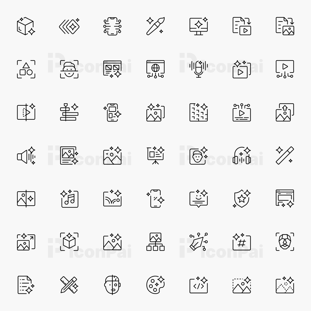 AI Creative Icons – Thick line style preview showcasing AI design, content creation, and media production icons.