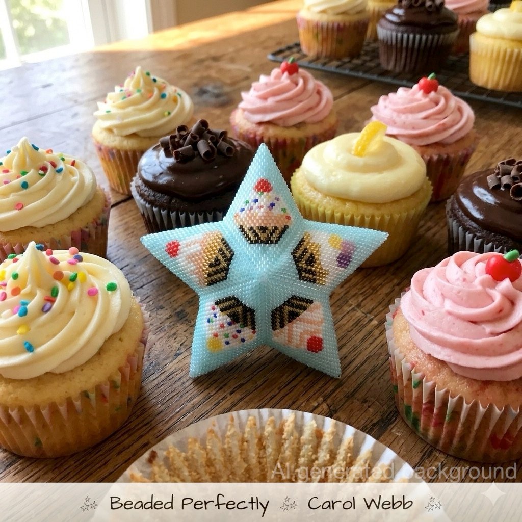 peyote 3D star set amongst delicious cupcakes