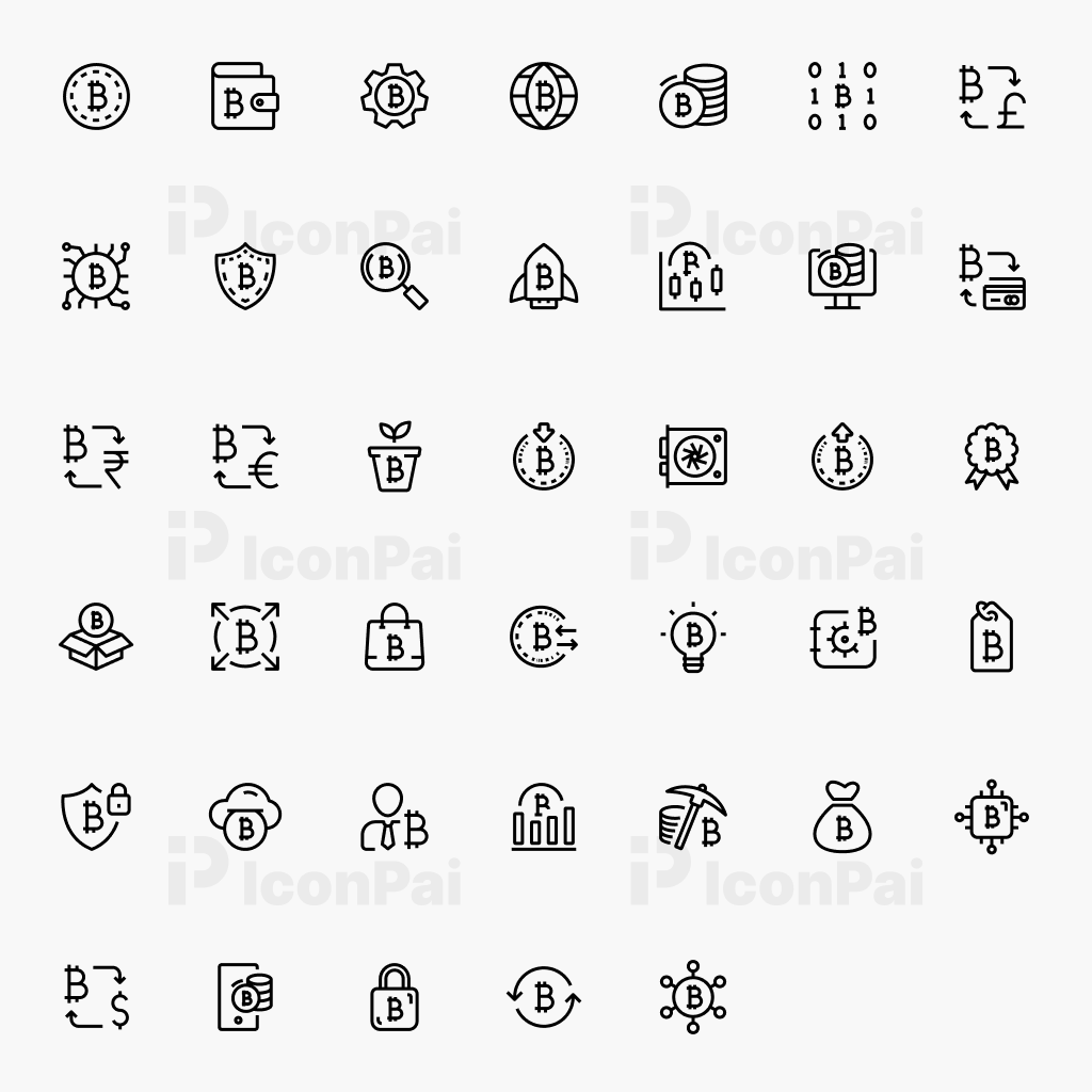 Blockchain & Crypto Icons – Thick line style preview of 40 cryptocurrency and Web3 icons for modern fintech interfaces.