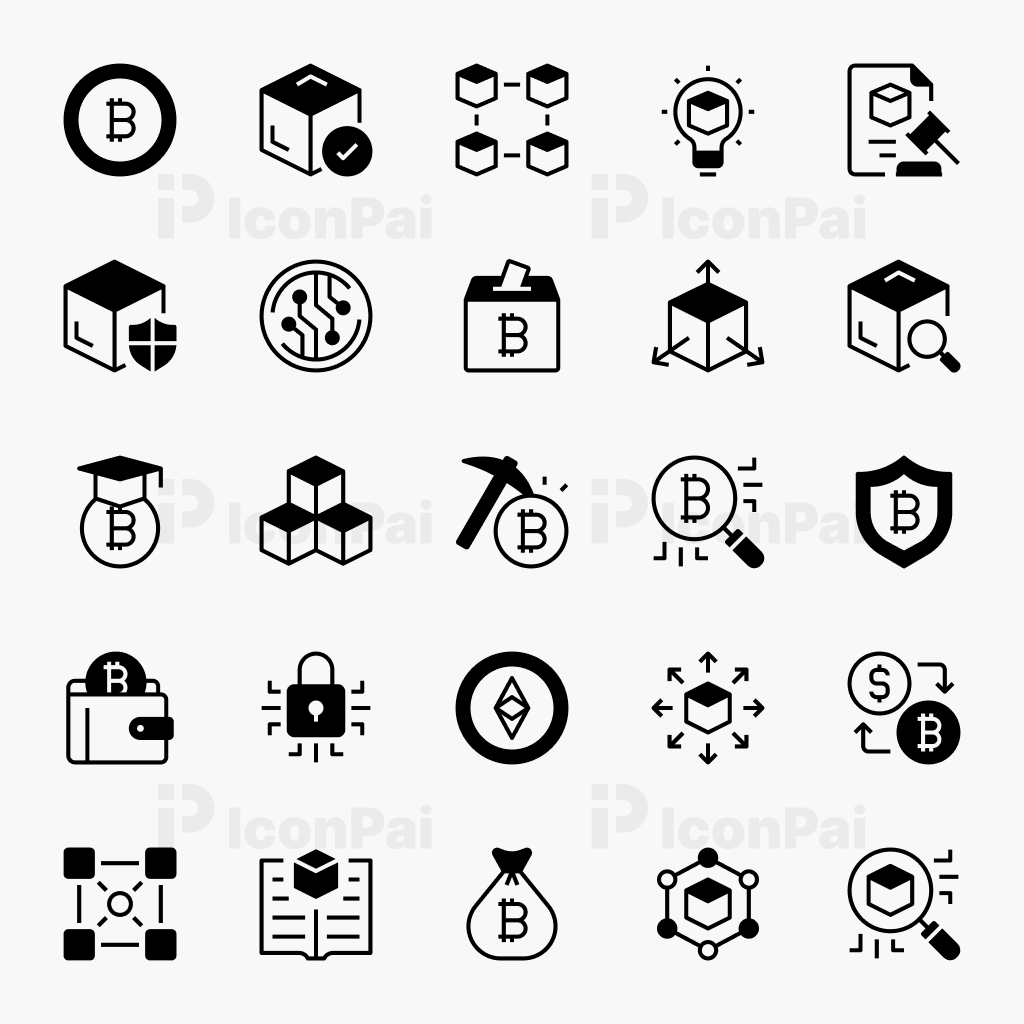 Blockchain & Cryptocurrency Icons – Half-Filled style preview of 25 cryptocurrency, NFT, DeFi, and Web3 icons.