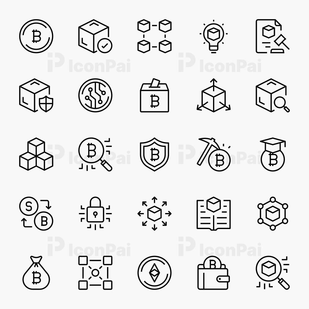 Blockchain & Cryptocurrency Icons – Thin line style preview of 25 crypto, blockchain, and Web3 icons.