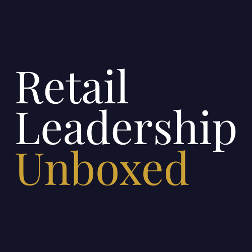 Retail Leadership Unboxed logo in navy blue, white and gold. Retail leadership consultancy providing career development, leadership programmes, coaching, CV support and change consultancy for retail professionals.