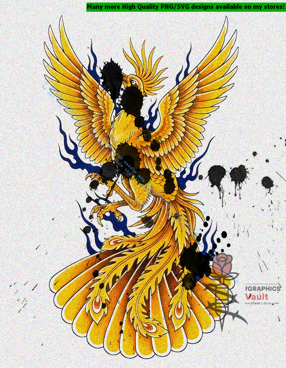 Collection of 35 Hō-ō Japanese phoenix tattoo flash designs featuring traditional irezumi artwork, standalone phoenix motifs, and detailed tattoo reference illustrations.