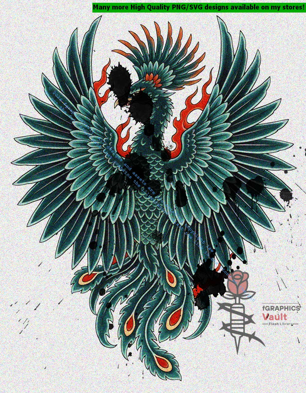 Collection of 35 Hō-ō Japanese phoenix tattoo flash designs featuring traditional irezumi artwork, standalone phoenix motifs, and detailed tattoo reference illustrations.