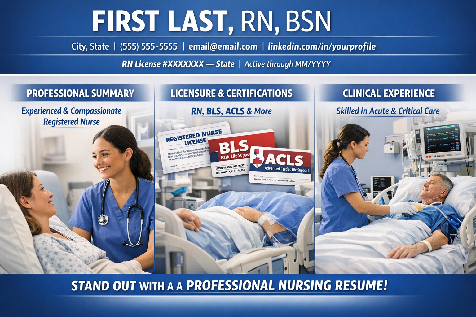 Nurse Resume Template PDF | Registered Nurse Resume & CV Template | New Grad RN Resume, ATS-Friendly Nursing Resume Download