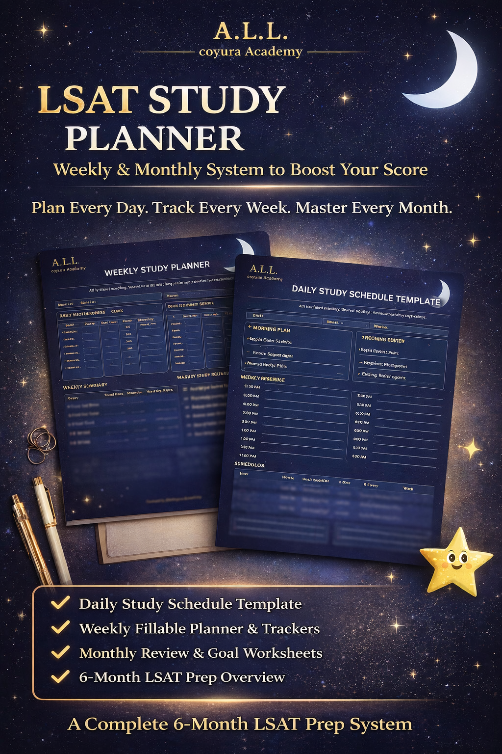 LSAT Weekly & Monthly Study Guide | LSAT Planner PDF | Daily Study Schedule, Weekly Tracker, Monthly Review & Score Progress Workbook